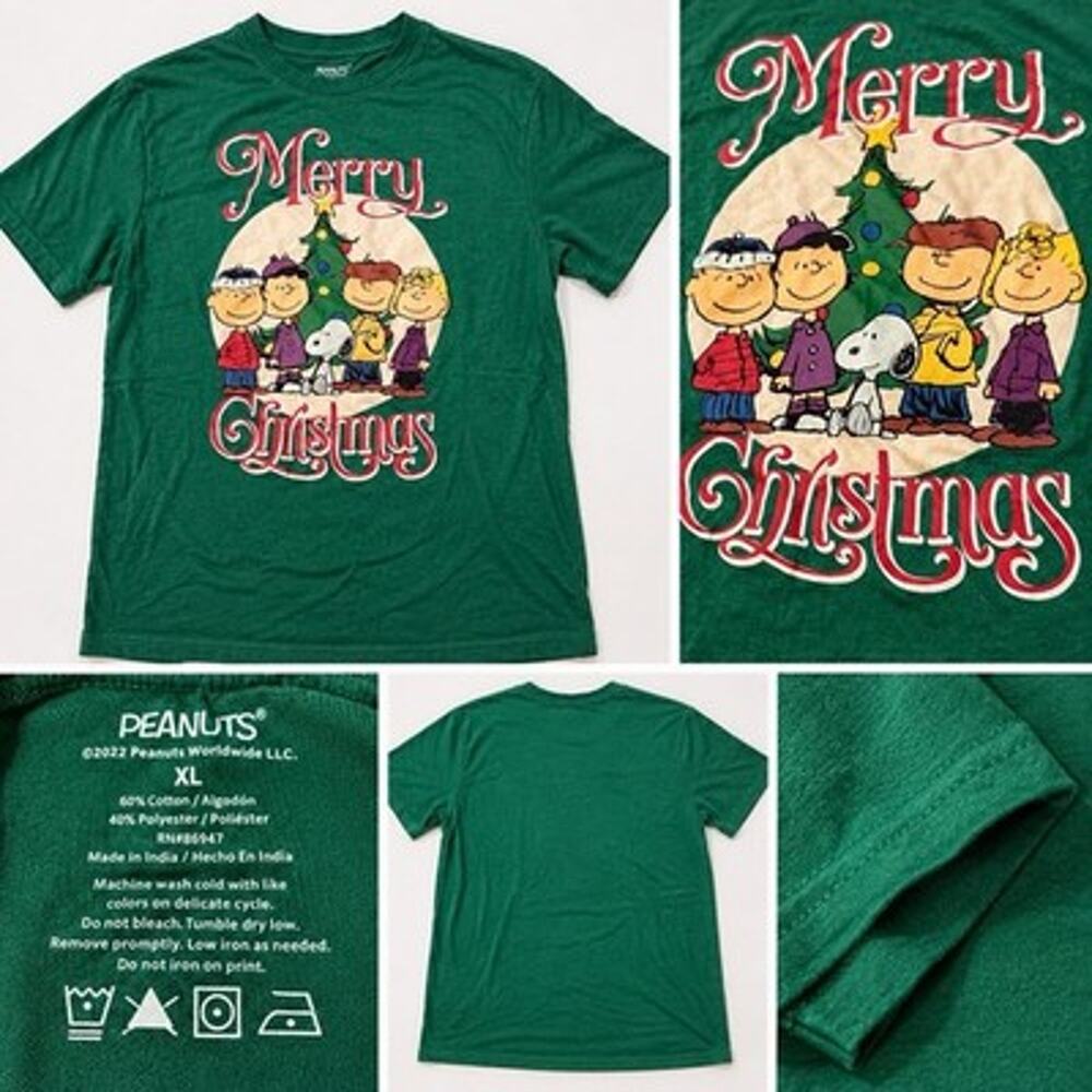 Peanuts Snoopy Merry Christmas Graphic T-Shirt Green Men’s XL